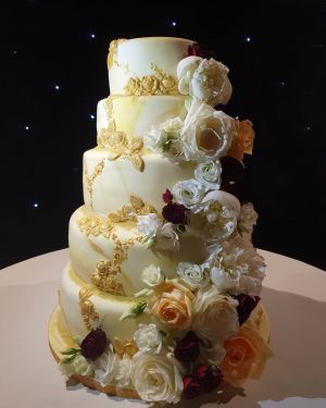 5 Tier Gold/ marble with fresh flowers