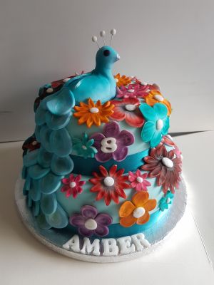 2 tier Peacock & flowers