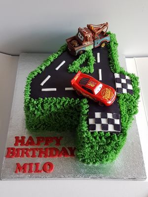 Number shaped 'Cars' cake