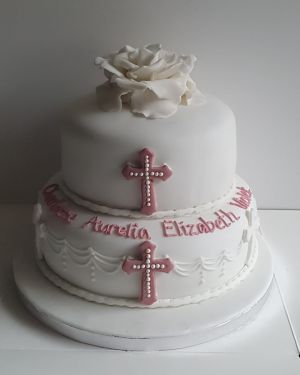 White & dusky pink christening