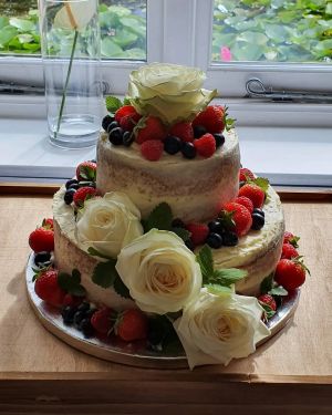 2 Tier Semi Naked With Fresh Fruit And roses