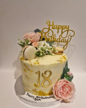 Flowers, macarons & gold leaf