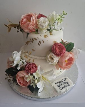 Artificial flowers & gold leaf